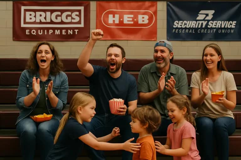 Families watch youth basketball from bleachers inside a Texas gym