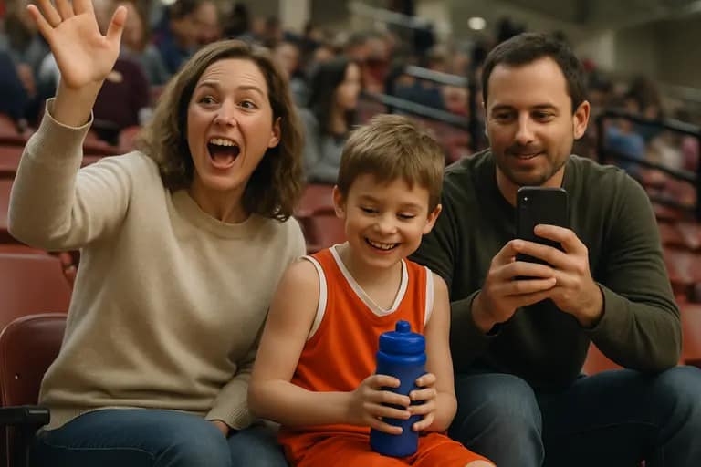 Families watch youth basketball from bleachers during a local fall event