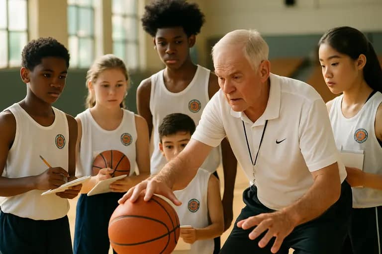 Young basketball players waiting near a sideline between tournament games
