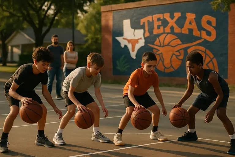 Youth players watching a professional basketball practice from the stands